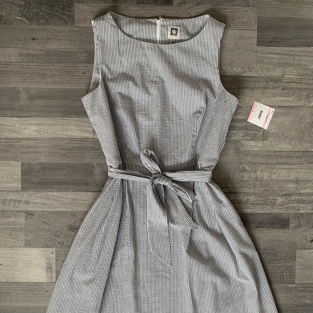 Anne Klein Gray/White Cute Dress With Pockets